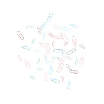 Stationery multi-colored bright paper clips are scattered over a white backgr 库存插图
