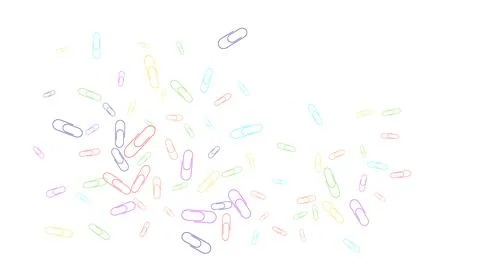 Stationery multi-colored bright paper clips are scattered over a white backgr Stock Illustration
