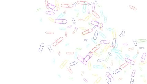Stationery multi-colored bright paper clips are scattered over a white backgr Stockillustratie