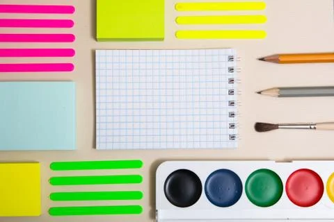 Stationery with a notebook. Stock Photos