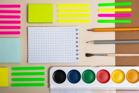 Stationery with a notebook. Stock Photos