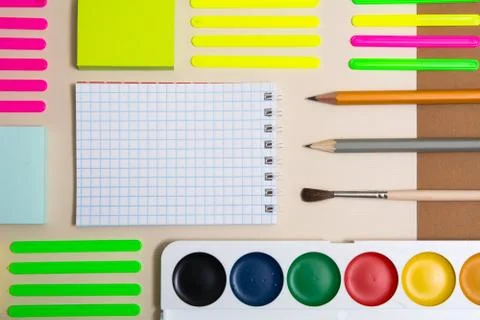 Stationery with a notebook. Stock Photos