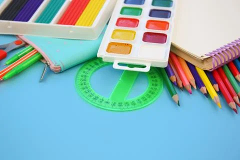 Stationery objects. School supplie. Stock Photos