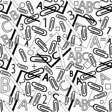Stationery office school seamless pattern. Vector black and white abstract ge Stock Illustration
