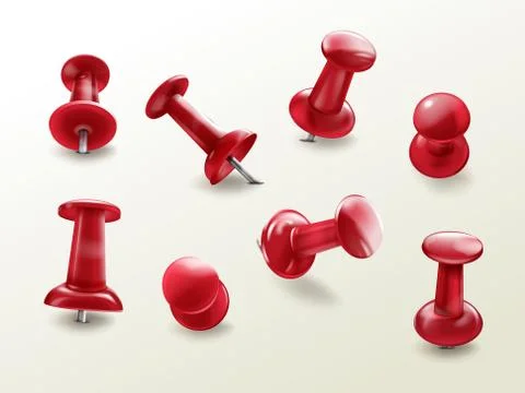 Stationery office thumbtack, vector push pins Stock Illustration