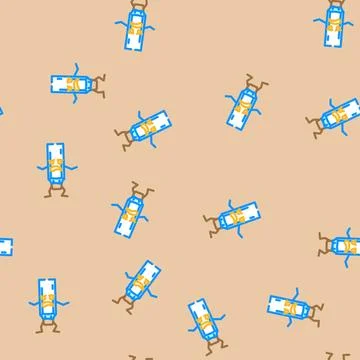 Stationery pen character vector seamless pattern Stock Illustration