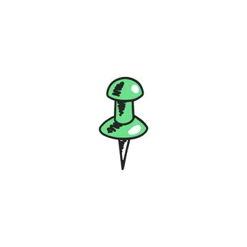 Stationery pushpin with sharp needle, hand drawn sketch vector illustration Stock Illustration