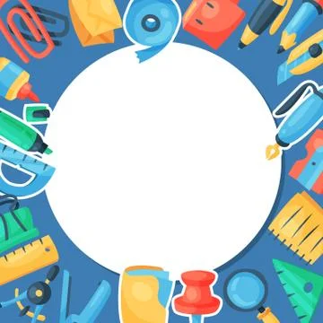 Stationery round pattern vector illustration. Discounts on school and office 스톡 일러스트