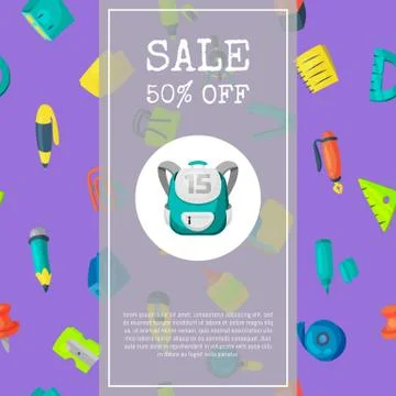 Stationery sale pattern background vector illustration. Discounts on school and Stock Illustration
