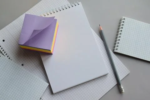 Stationery is scattered on the table Stock Photos