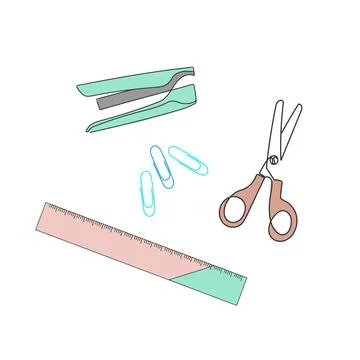 Stationery for school. Vector set. 库存插图