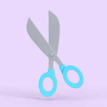 Stationery scissors 3d icon. Sharp tool with red handles for cutting paper an Stock Illustration
