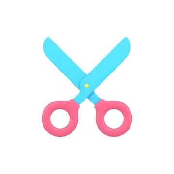 Stationery scissors 3d icon. Sharp tool with red handles for cutting paper an Stock Illustration