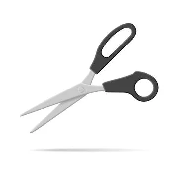 Stationery scissors realistic 3d vector illustration. Office cutters with rin Stock Illustration