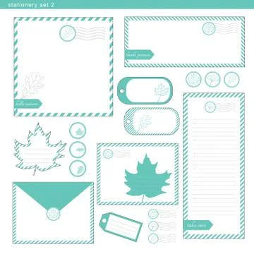 Stationery set 2 green leaf 库存插图