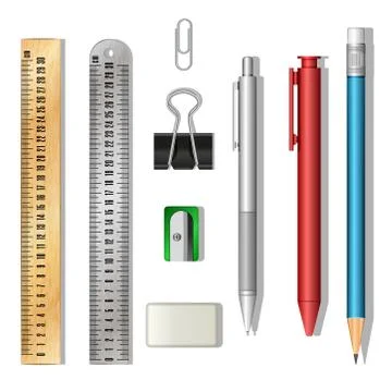 Stationery set 3d objects isolated on white background vector clipart illustr Stock Illustration