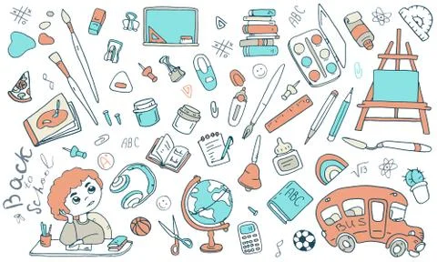 Stationery sticker set on white isolated backdrop. Stock Illustration