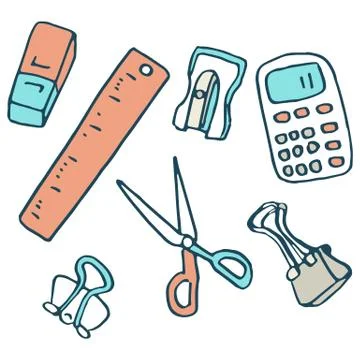 Stationery stuff on white isolated backdrop. Stock Illustration