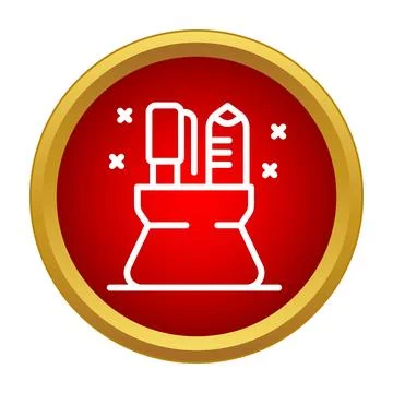 Stationery supplies in red circle button icon Stock Illustration
