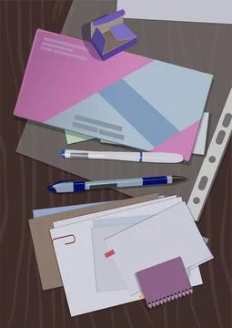 Stationery on the table in the office. Vector. Stock Illustration