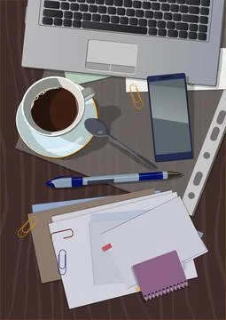 Stationery on the table in the office. Vector. Illustrazione stock