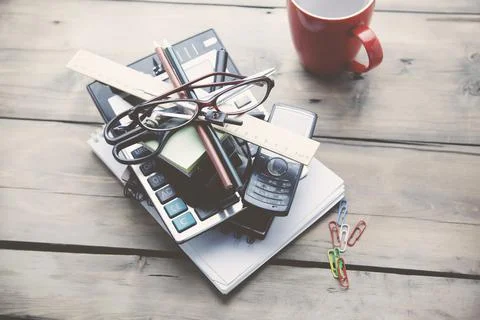 Stationery on  table Stock Photos