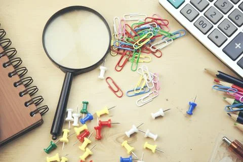 Stationery on table Stock Photos