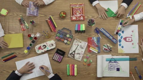 Stationery on the table top view 스톡 동영상 68412301