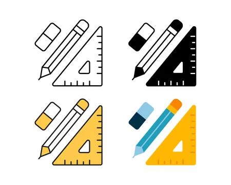 Stationery tool icon vector design in 4 style line, glyph, duotone, and flat. Stock Illustration