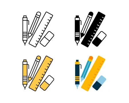 Stationery tool icon vector design in 4 style line, glyph, duotone, and flat. Stock-Illustration