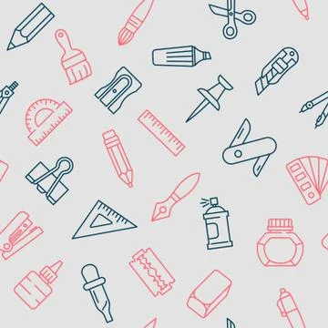 Stationery tools seamless pattern thin line style Stock Illustration