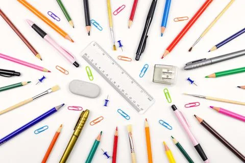 Stationery on a white background Stock Photos