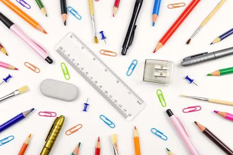 Stationery on a white background Stock Photos