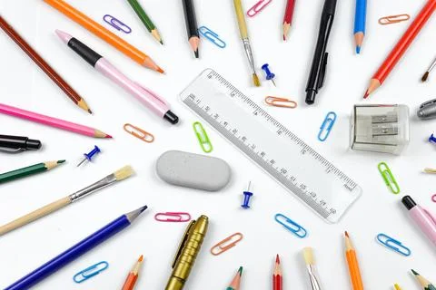 Stationery on a white background Stock Photos