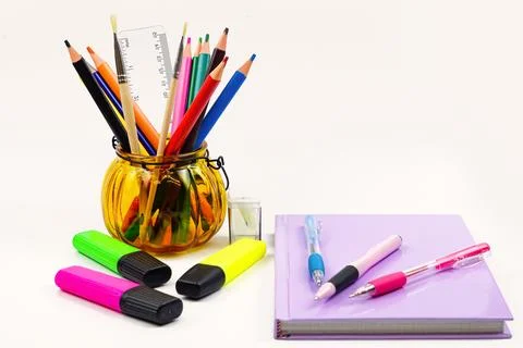 Stationery on a white background Stock Photos