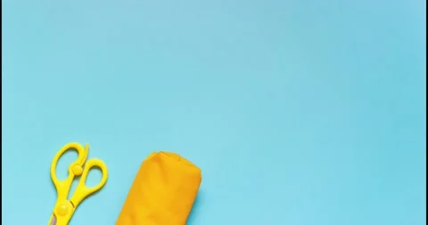 Stationery on a yellow background, concept back to school Stock Footage 146883621