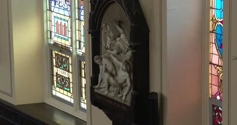 Stations of the Cross - Interior of old Catholic Church - Sculpture Stock Footage 174964137