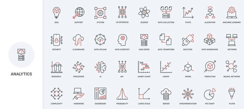 Statistic analysis, graph and chart report, financial trend research line icon Stock Illustration