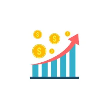 Statistic Chart with Coins Flat Icon Stock Illustration