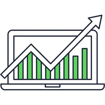 Statistic chart on laptop computer screen icon Stock Illustration