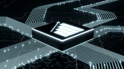 Statistic data server concept. Circuit board with microchip with chart icon. Video stock 246939149