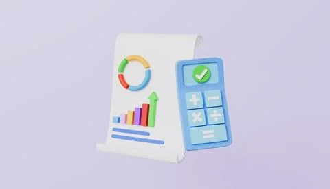 Statistic paper and calculator with check mark, business data analysis Stock Illustration