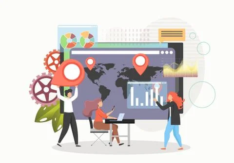 Statistical analysts professional team analysing statistics data charts on Illustrazione stock
