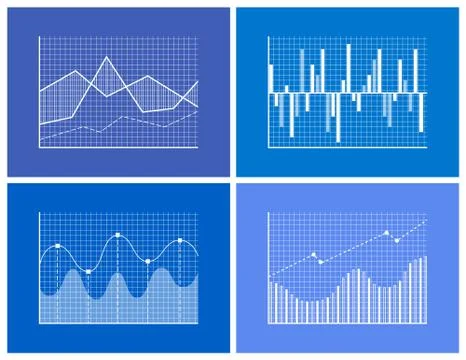 Statistical and Analytical Monochrome Graphics Set 스톡 일러스트