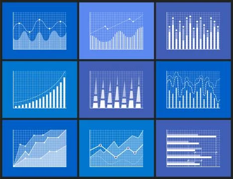 Statistical and Analytical Monochrome Graphics Set 스톡 일러스트