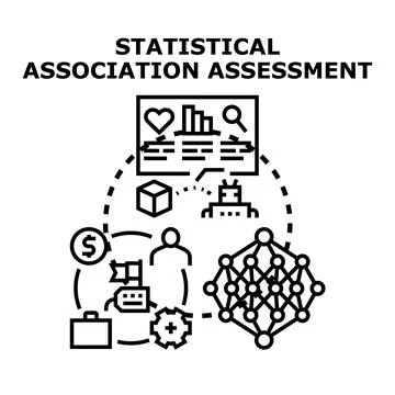 Statistical association assessment analyzing data relationships concept Stock Illustration