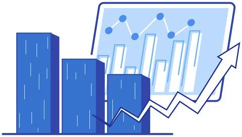 Statistical calculations, financial analysis. Analysing statistics for business Illustrazione stock
