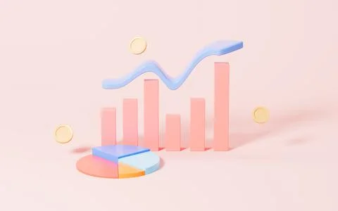 Statistical chart and arrow in the pink background, 3d rendering. Stock Illustration