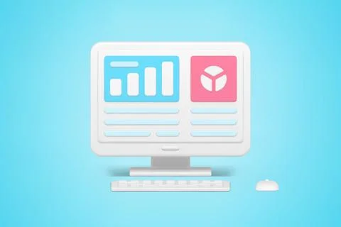 Statistical charts in online application 3d icon. Infographic analysis market Illustrazione stock