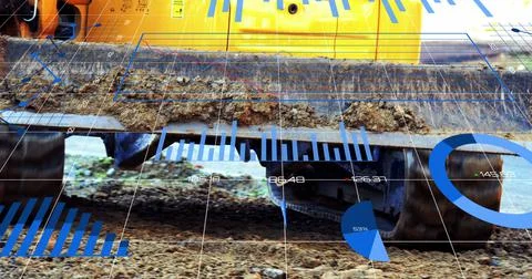 Statistical data against bulldozer driving on construction site Illustrazione stock
